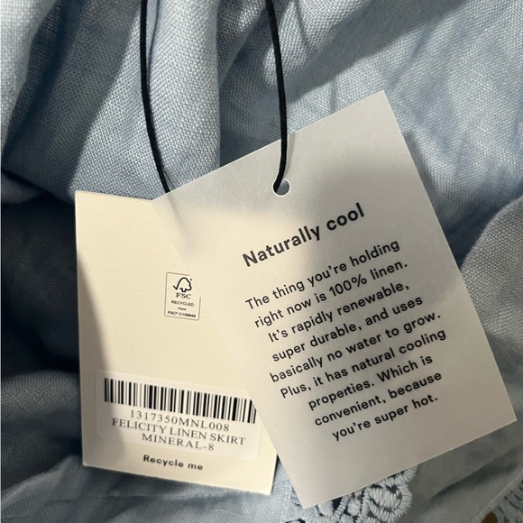 NWT Reformation Felicity Linen Midi Eyelet Trim Skirt Mineral Light Blue 8 - Picture 8 of 8